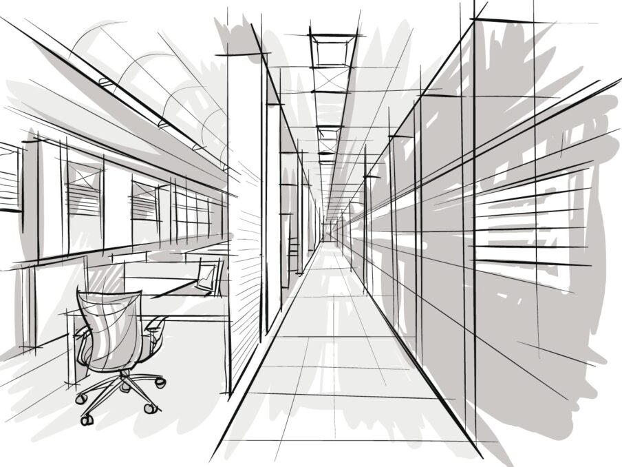 Een schets van een kantoor