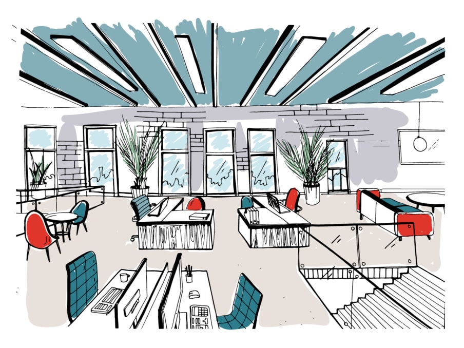 Interieurontwerp ideale werkplek indeling kantoor - Planeka