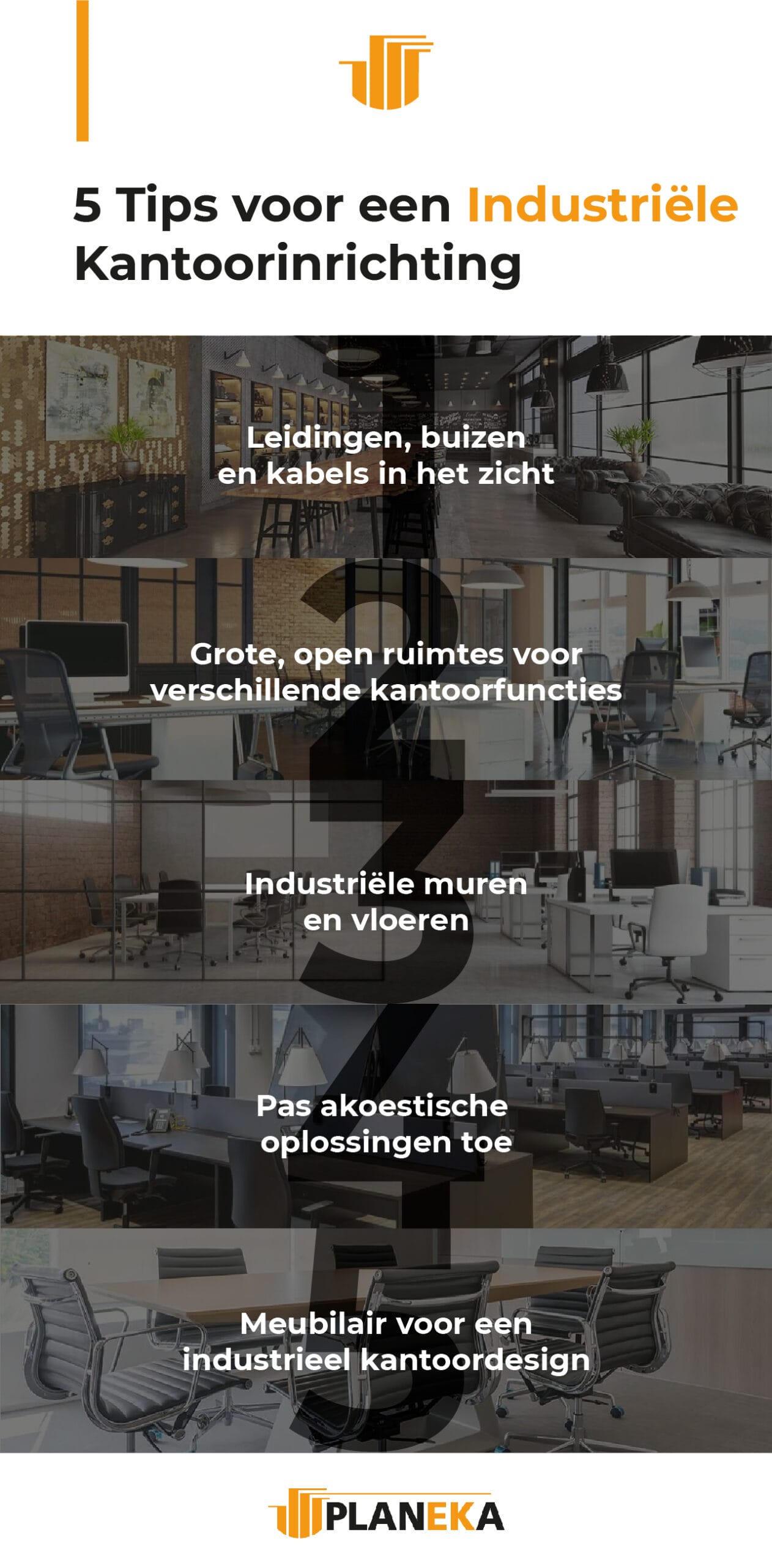 5 tips voor een industriële kantoorinrichting infographic